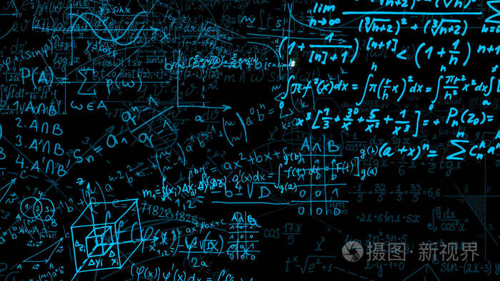 3d 渲染虚拟空间中的数学公式的抽象块。相机内的数学公式