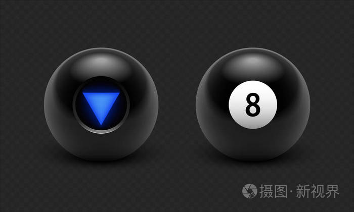 矢量插画魔术8球集 八 隔离在透明的黑色格子背景上 Eps 10插画 正版商用图片05yucm 摄图新视界