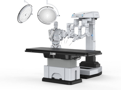 3d. 用机器人和空的机器设备绘制机械手手术机