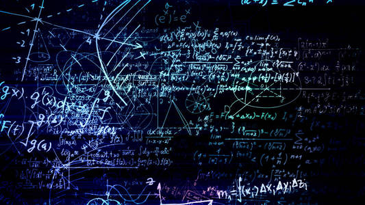 3d 渲染虚拟空间中的数学公式的抽象块。相机内的数学公式