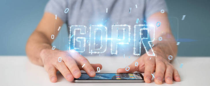 在模糊背景下的商人使用数字 Gdpr 接口3d 渲染