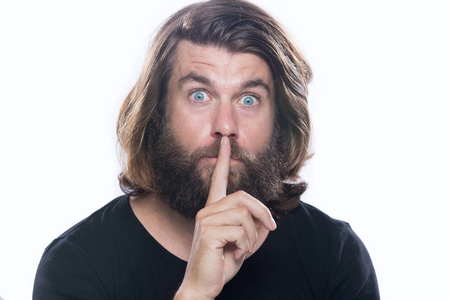 嘘嘘静音手势.年轻人显示沈默标志无线照片