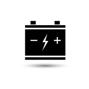 带正负极杆的汽车蓄电池矢量在白色背景上被隔离的符号图标