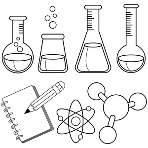 科学和化学集合。黑白着色书页