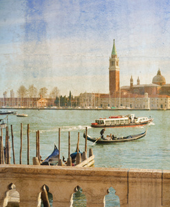 京杭运河在威尼斯，意大利，在绘画风格中的图稿