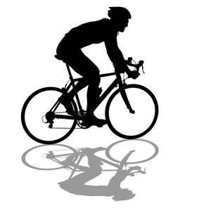 一个骑自行车的男性的剪影在白色背景上