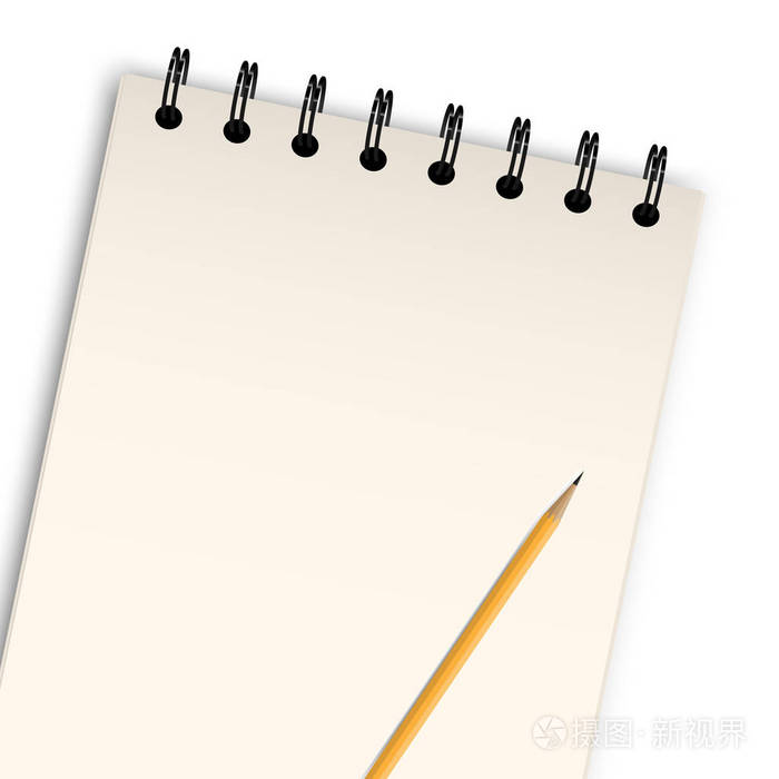 笔记簿和铅笔在白色背景下复制空间