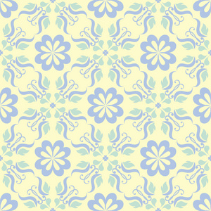 花卉无缝背景。米色背景上的蓝绿花图案, 用于墙纸纺织品和织物