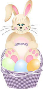 快乐小兔子在复活节蛋的篮子里