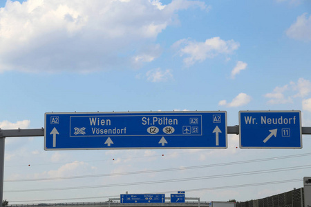 奥地利机路的标志以方向对维也纳城市或继续在捷克共和国或斯洛伐克