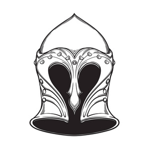 梦幻精灵头盔。纹章元素。白色背景上的黑色和白色绘图