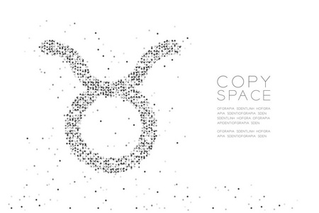 牛几何抽象几何圆点像素模式金牛星座形状, 星星座概念设计黑色插图