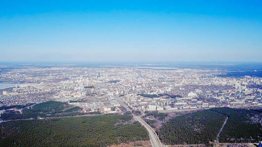 从空气中的叶卡捷琳堡城市的看法, 一般全景。俄罗斯
