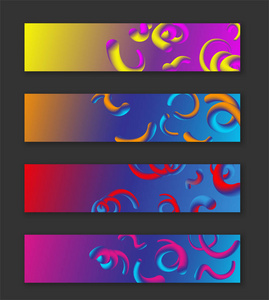 在灰色背景下, 用抽象的彩色螺纹3d 图案设置横幅。矢量插图