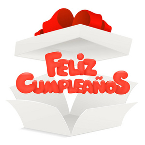 费利斯 Cumpleanos生日快乐在西班牙贺卡与打开的框。向量例证