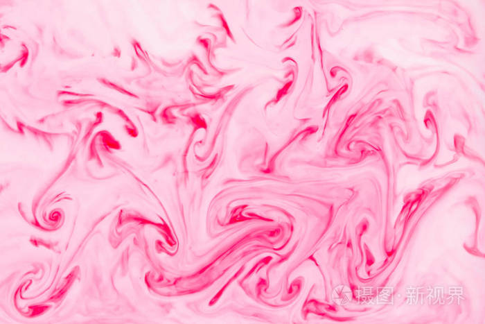 抽象粉红色背景在液体, 纹理与油漆, 白色粉红色图案为设计师, 抽象