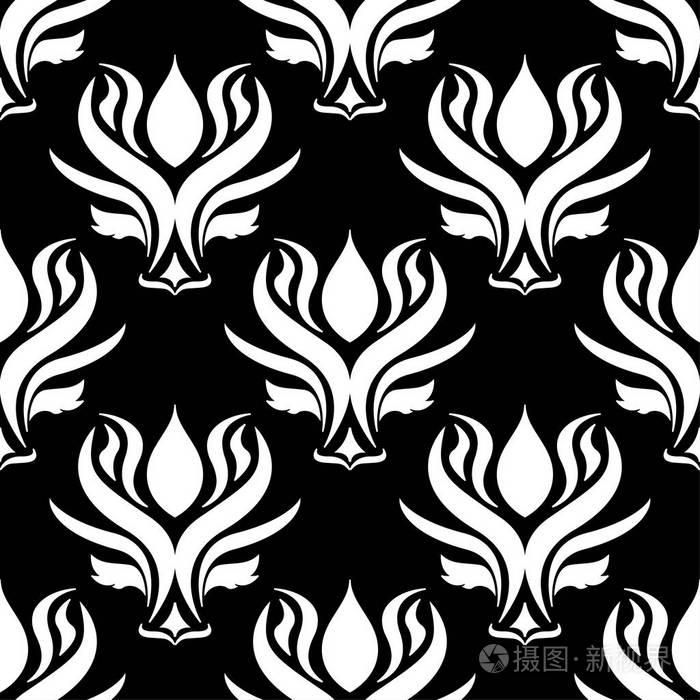 花卉背景黑白无缝图案墙纸和纺织品设计