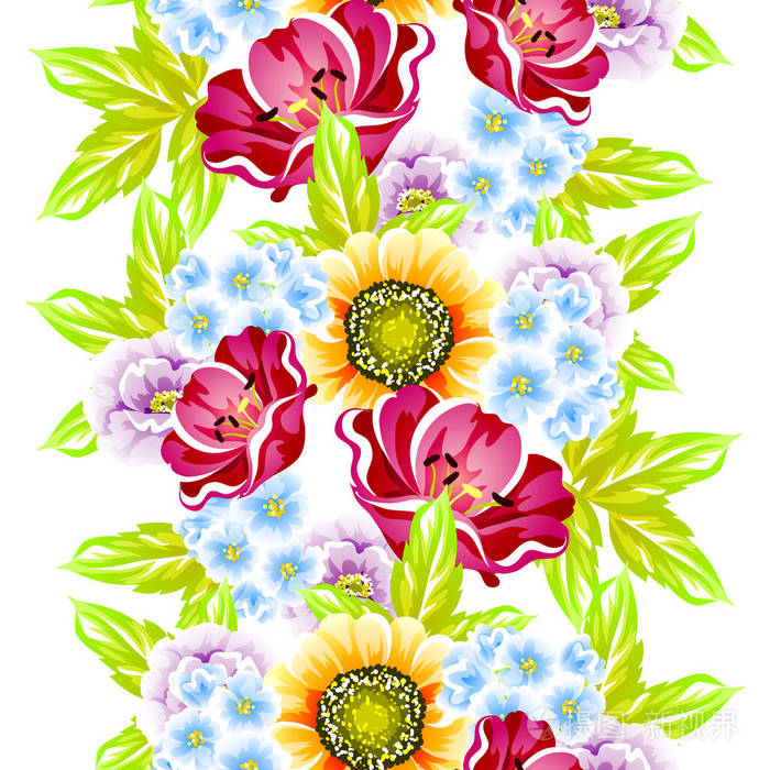 无缝的复古风格花卉图案.花元素的颜色