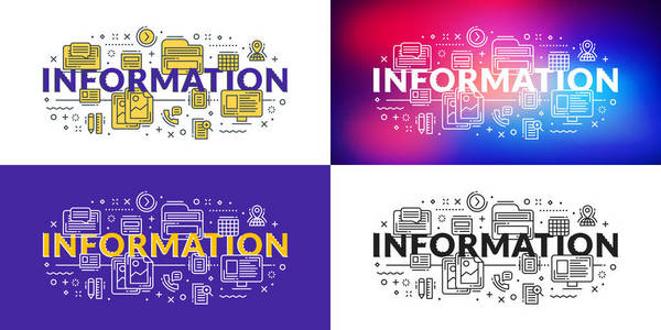 信息。网页横幅和印刷材料的平面图概念。4种不同风格的矢量插画