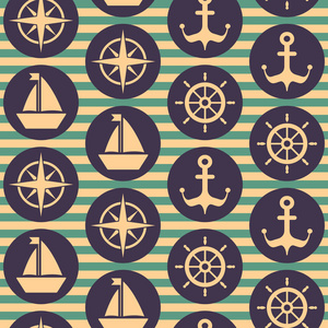 海上心情, 无缝航海模式与方向盘, 船舶, 锚, 风玫瑰, 复古风格, 条纹背景