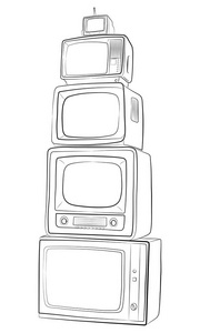 老式电视监视器集。复古设备矢量图插图