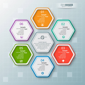 矢量抽象 3d 纸信息图表元素。六角形图表。蜂窝状设计