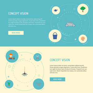 园艺图标套装与果树桶园丁和其他图标的扁平风格符号为您的 web 移动应用程序徽标设计