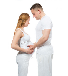 男人碰他怀孕的女人的腹部