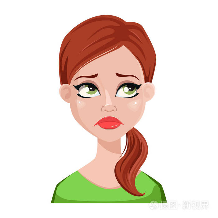 女性的情感, 失望.美丽的卡通人物.在白色背景上隔离的矢量插图