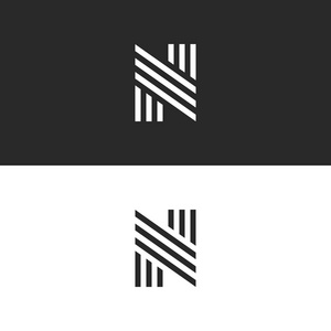 徽标 n 字母初始字母, 时髦简单的标识符号, 黑白线性模式设计元素