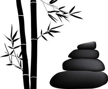 黑石头和孤立在白色的竹