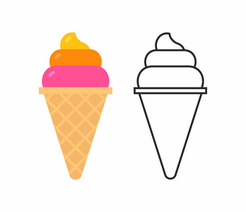 冰淇淋在华夫饼锥。在白色背景上被隔离