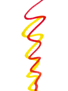 用红色和黄色色调绘制有表现力的曲线背景的简单手绘线条