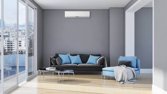 现代室内公寓空调3d 渲染插画