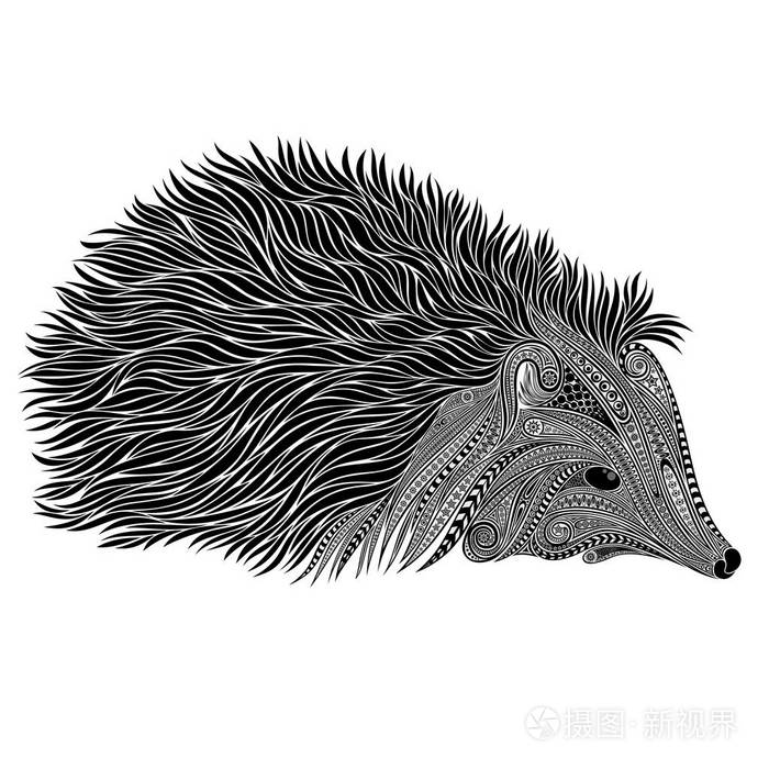 美丽图案的矢量刺猬剪影