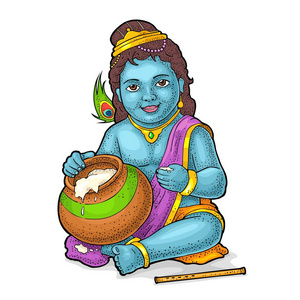 坐在奎师那的海报快乐 janmashtami 节.雕刻照片