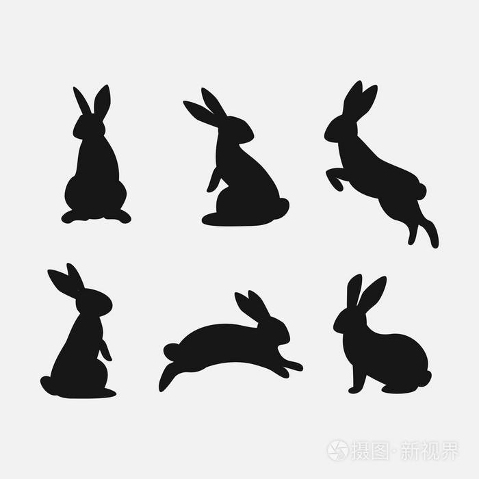 在白色背景下被隔离.兔子剪影.向量