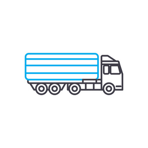 铰接式货车矢量细线描边图标。铰接式货车轮廓图, 线性符号, 符号概念