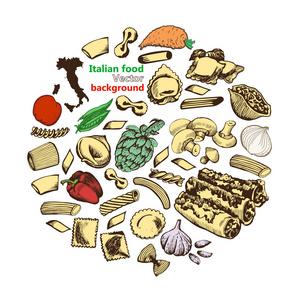 白色背景下的意大利食物图形图案