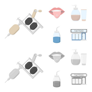 舌刺, 凝胶, sallon。纹身集合图标在卡通, 单色风格矢量符号股票插画网站