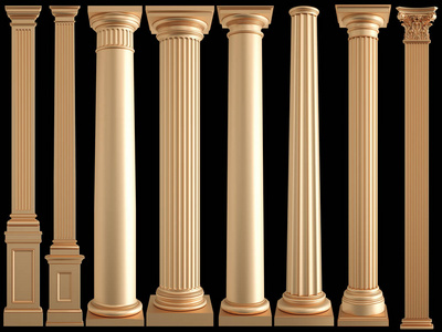 优雅的黑色衬衫,穿着一件白色t恤,站在一座有白色柱子的复古建筑附近