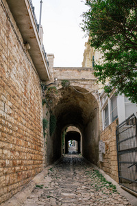 石隧道 i 老城市 Polignano 马阿普利亚城市街道在意大利