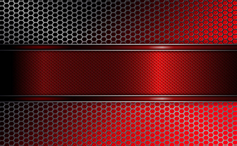 金属格栅与带光泽红色边框的红色几何设计