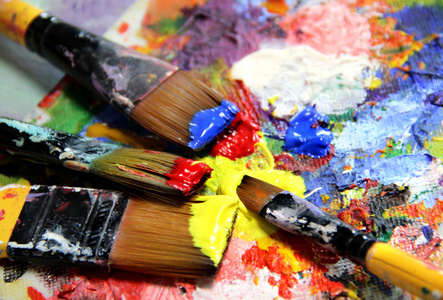 生动的笔触和颜料, 画笔照片