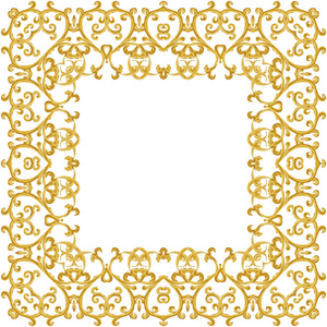 方形金色的框架。阿拉伯语的东方风格元素，阿拉伯式花纹辉煌的卷发