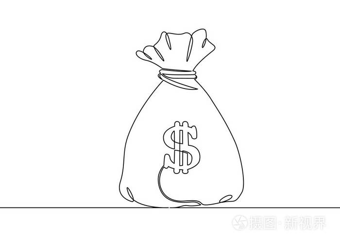 连续一个被画的单行金钱袋子