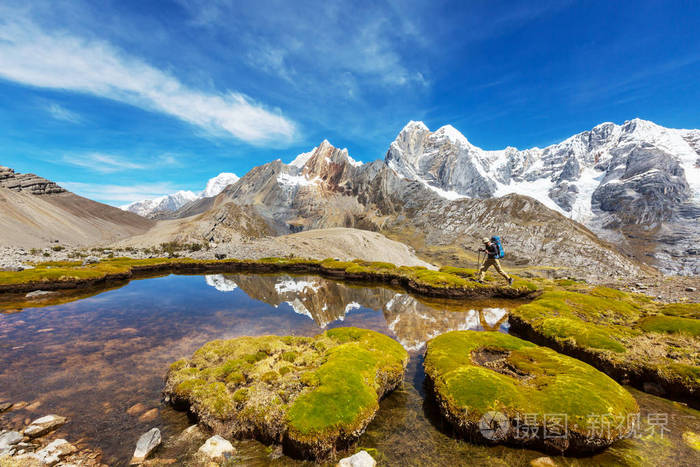 徒步旅行在科迪勒拉山系,秘鲁的场景