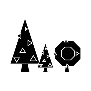 冷杉树黑图标概念。杉木树向量符号, 符号, 插图