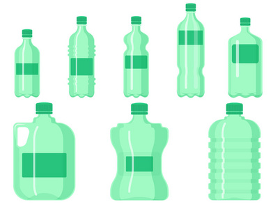 塑料水瓶矢量空白自然清洁液水液体空白模板剪影模板插图
