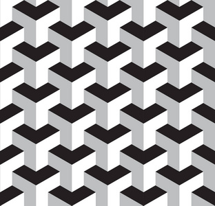 无缝黑白几何图案抽象灰色或黑白3d 几何不规则和随机放置小立方体或